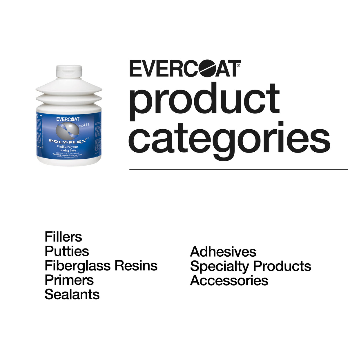 Evercoat Poly-Flex next to a tape measure showing 30 fl oz size and coverage