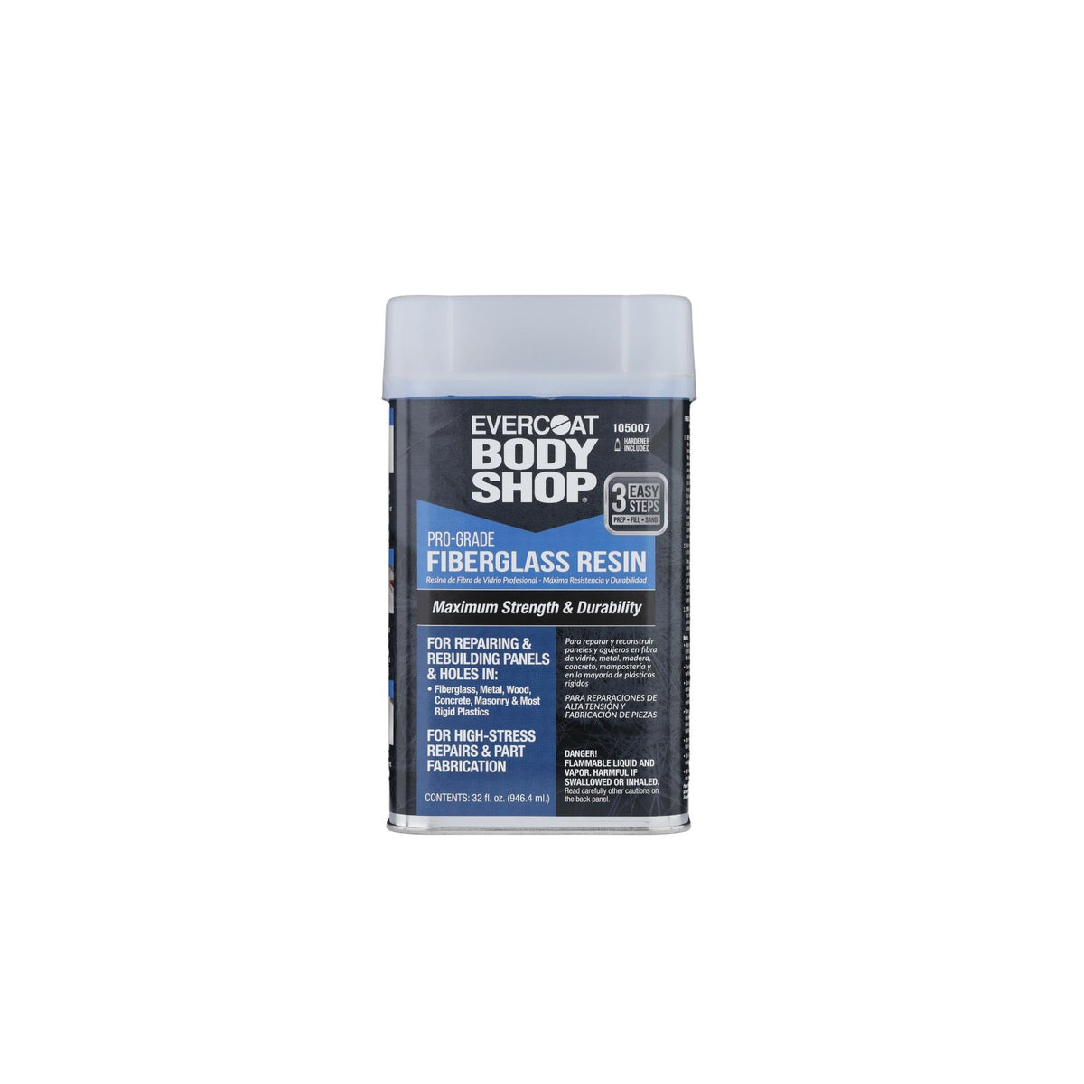 Evercoat Body Shop resin front label showing product and volume benefits
