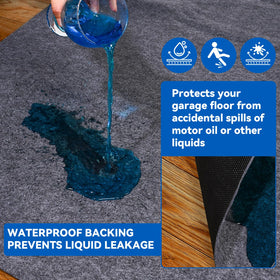 Evercomfy cross section showing waterproof layer blocking liquid seepage to floor