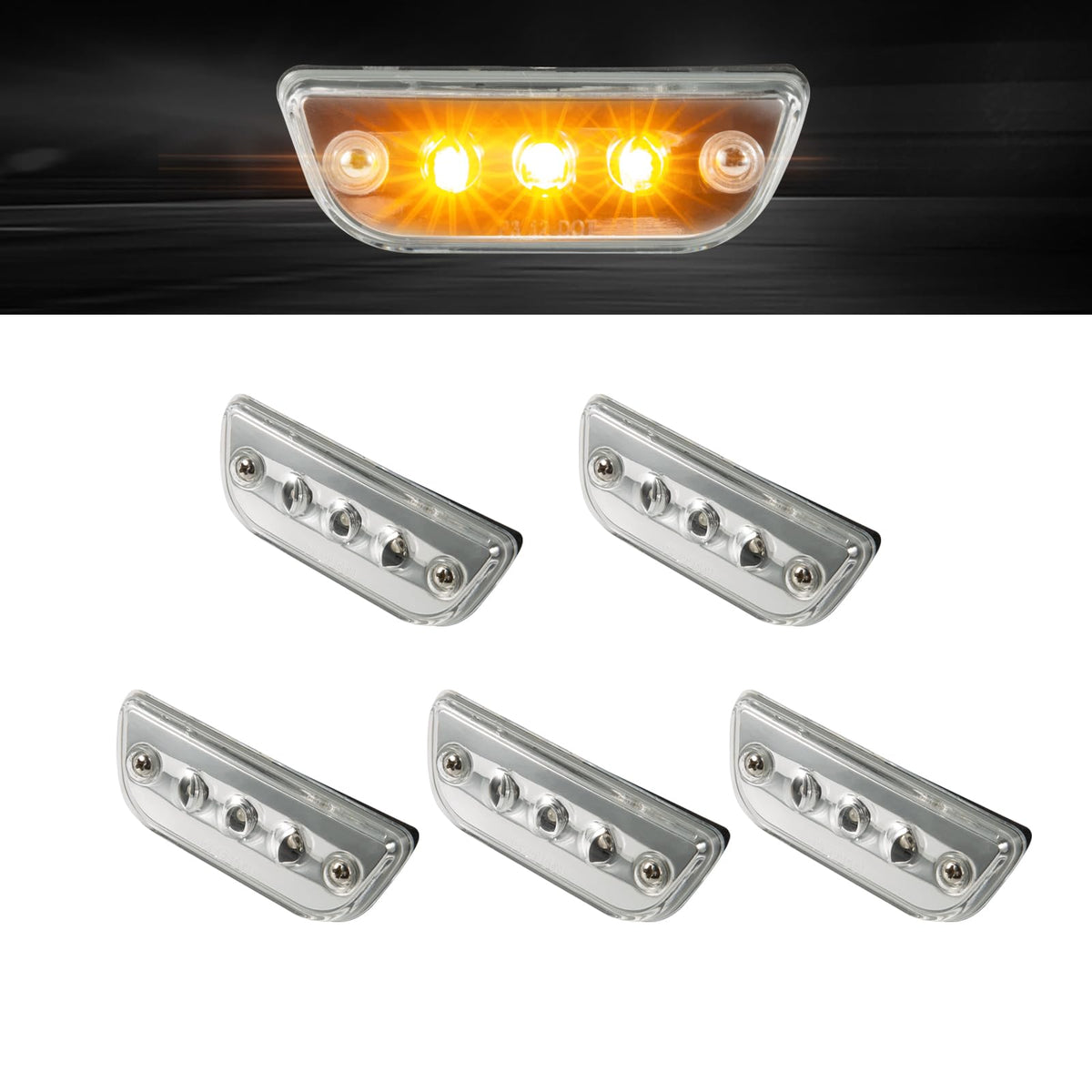 EVERESTHD front view of five cab marker lights showing complete replacement set and fit
