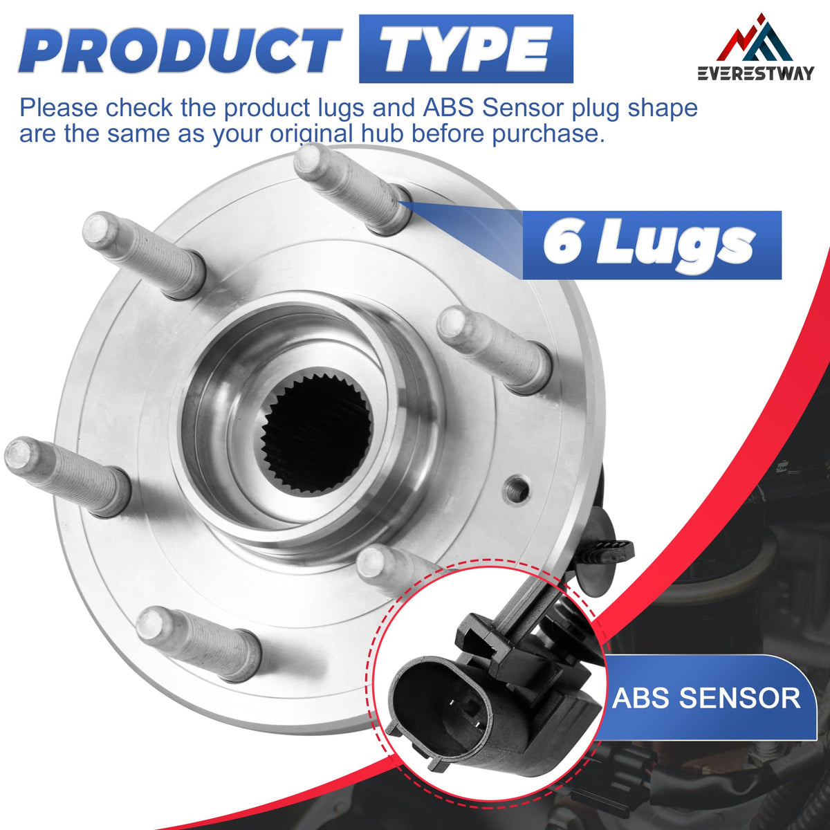 EVERESTWAY hub backplate and wheel studs closeup illustrating correct mounting alignment