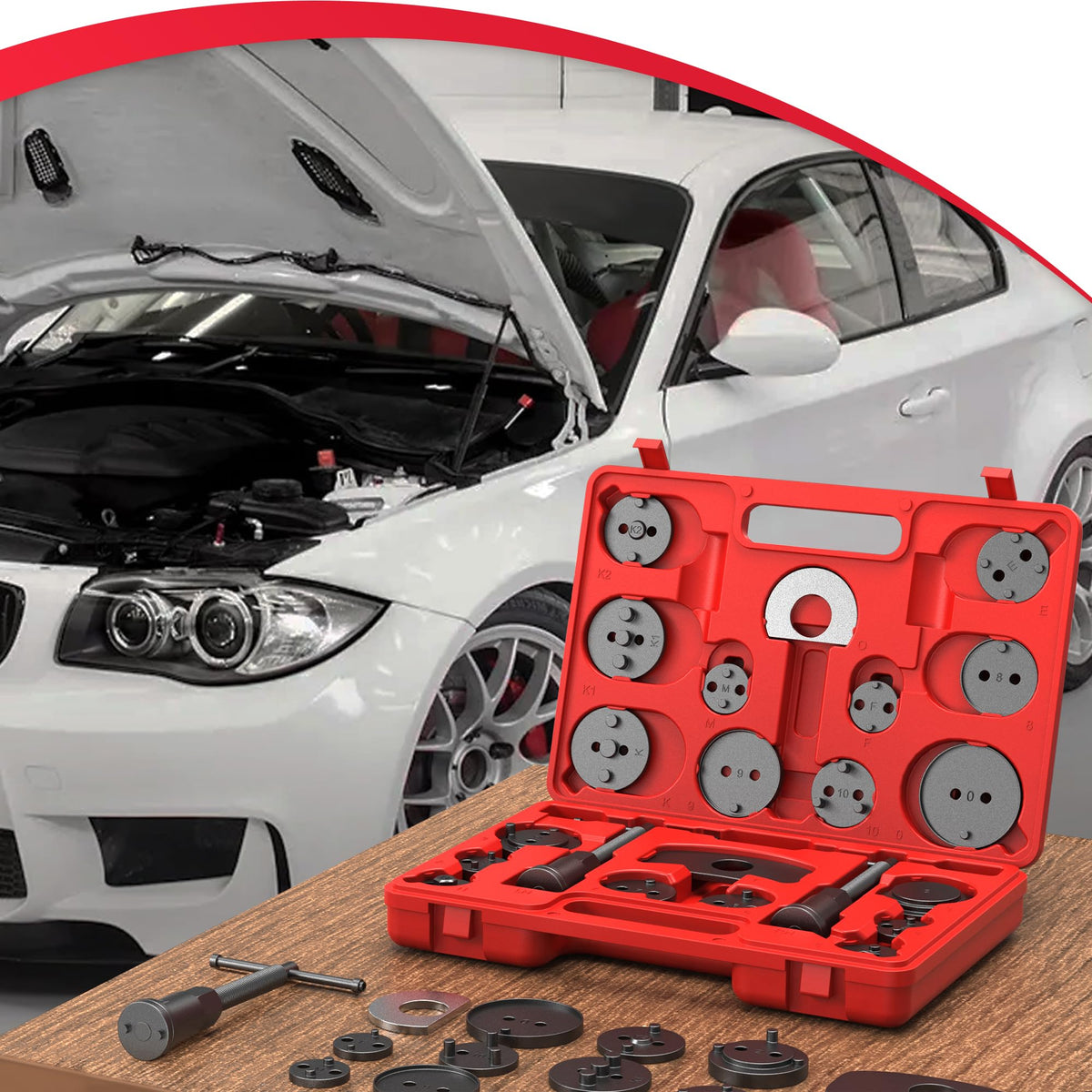 EVERESTWAY molded ABS case layout keeping adapters bolts hooks and gloves secure during transport