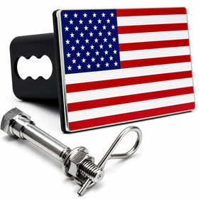 eVerHITCH front view of American flag hitch cover showing patriotic style and protection