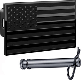 eVerHITCH front view of American black flag hitch cover showing durable finish and patriotism