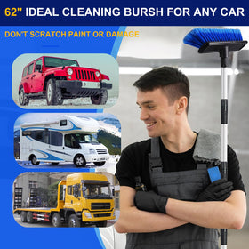 EVERRUSH brush extended to 62 inches cleaning an RV roof for high reach