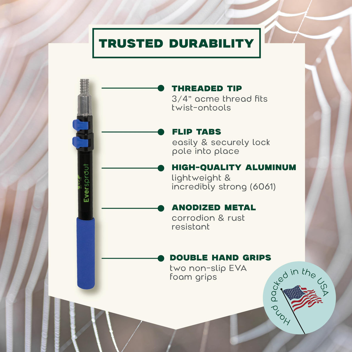 EVERSPROUT foam hand grips detail for comfortable, non-slip handling