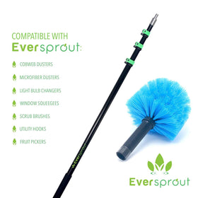 EVERSPROUT removing cobwebs from outdoor eaves showing outdoor versatility