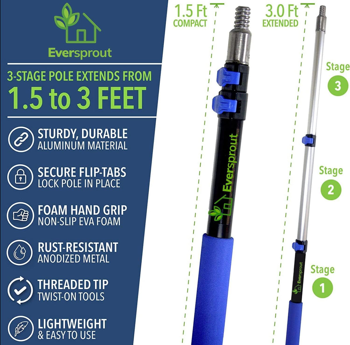 EVERSPROUT brush head attached to pole showing secure connection benefit