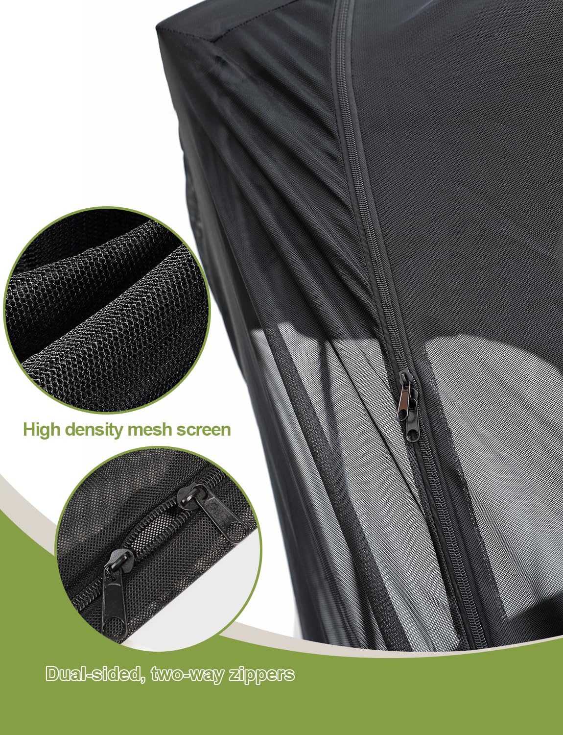 EVFITUS dual-sided zipper close-up enabling easy entry from inside or outside