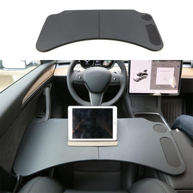 EVFITUS front view on Tesla armrests showing stable desk and clean fit
