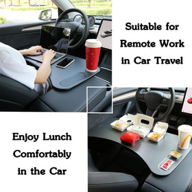 EVFITUS tray in use with laptop on Tesla console for productive mobile work
