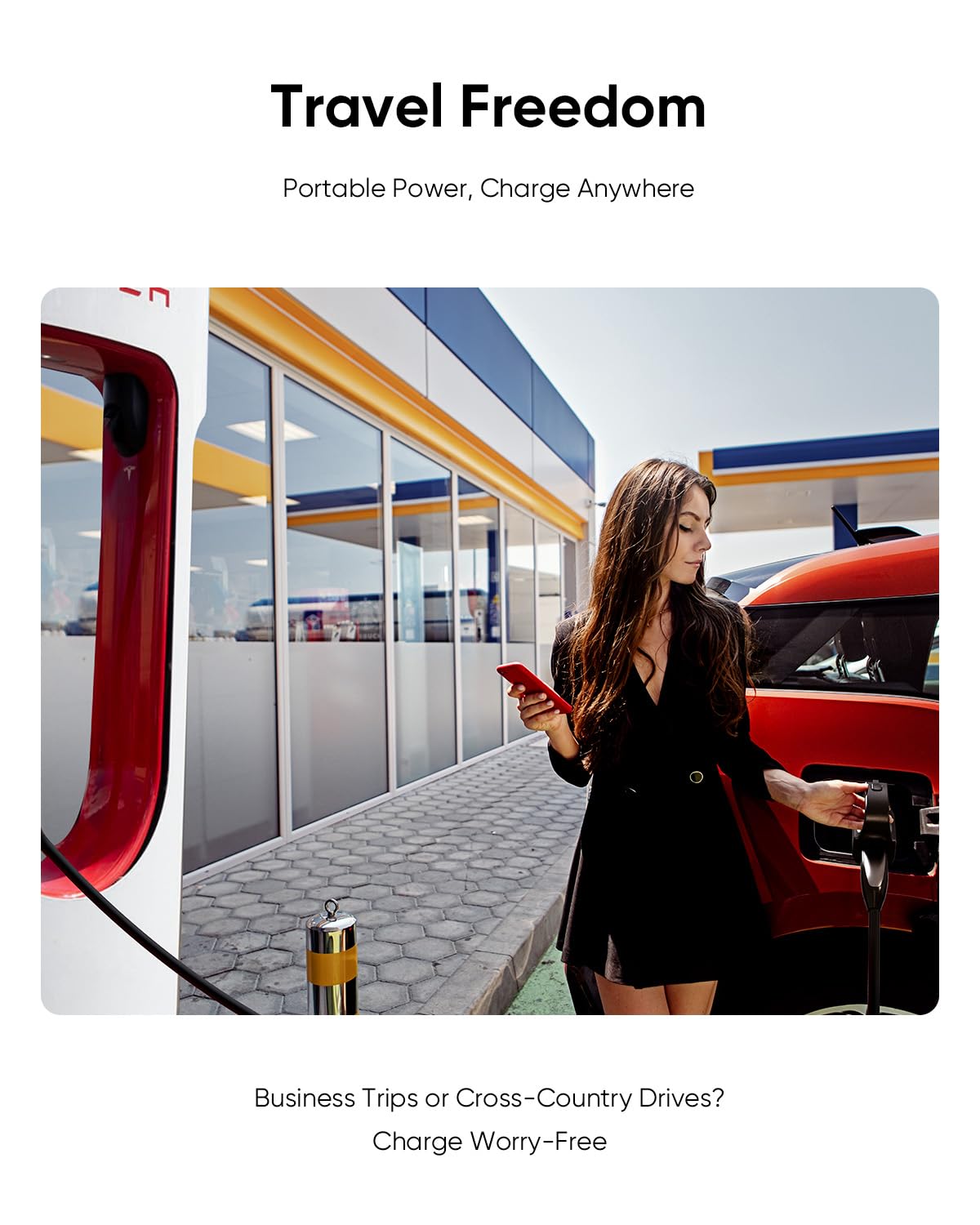 EG evgoer in a car trunk on a road trip conveying dependable long‑distance charging