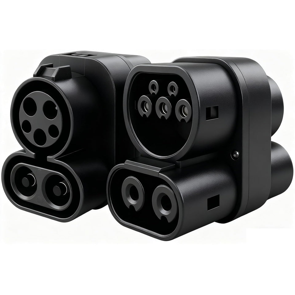 EVHIKING adapter front view showing connectors and robust housing for reliable charging