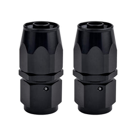 EVIL ENERGY front view of black 10AN swivel fittings showing pair and finish benefit