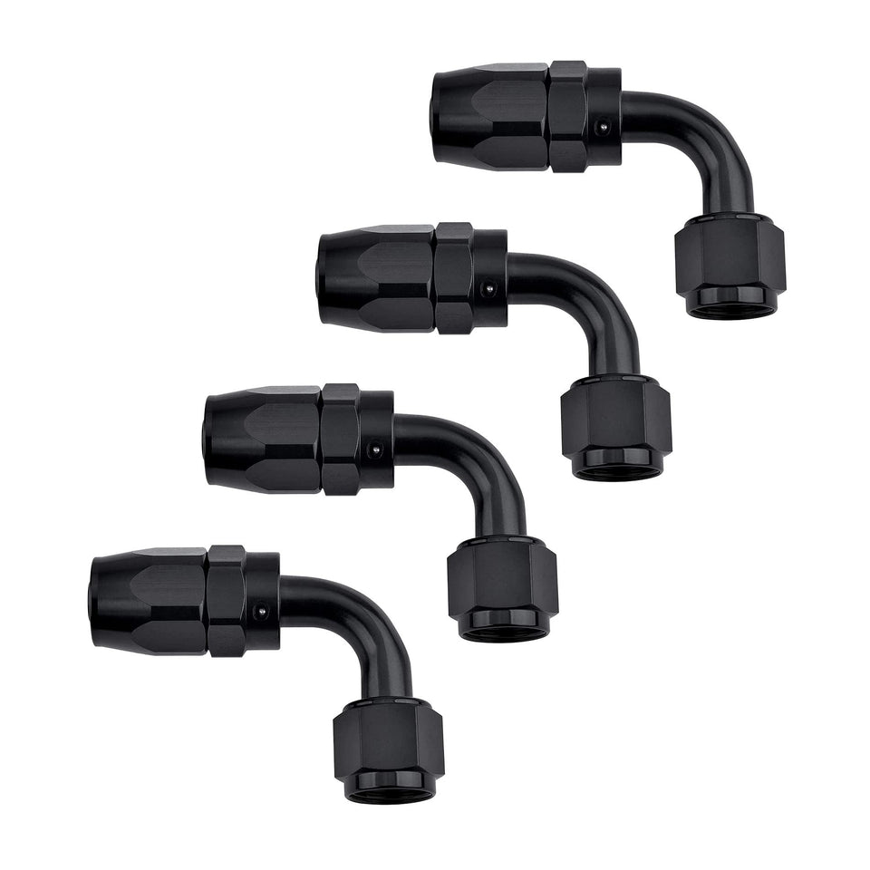 EVIL ENERGY front view of 10AN 90° fitting showing compact shape and black finish for durability