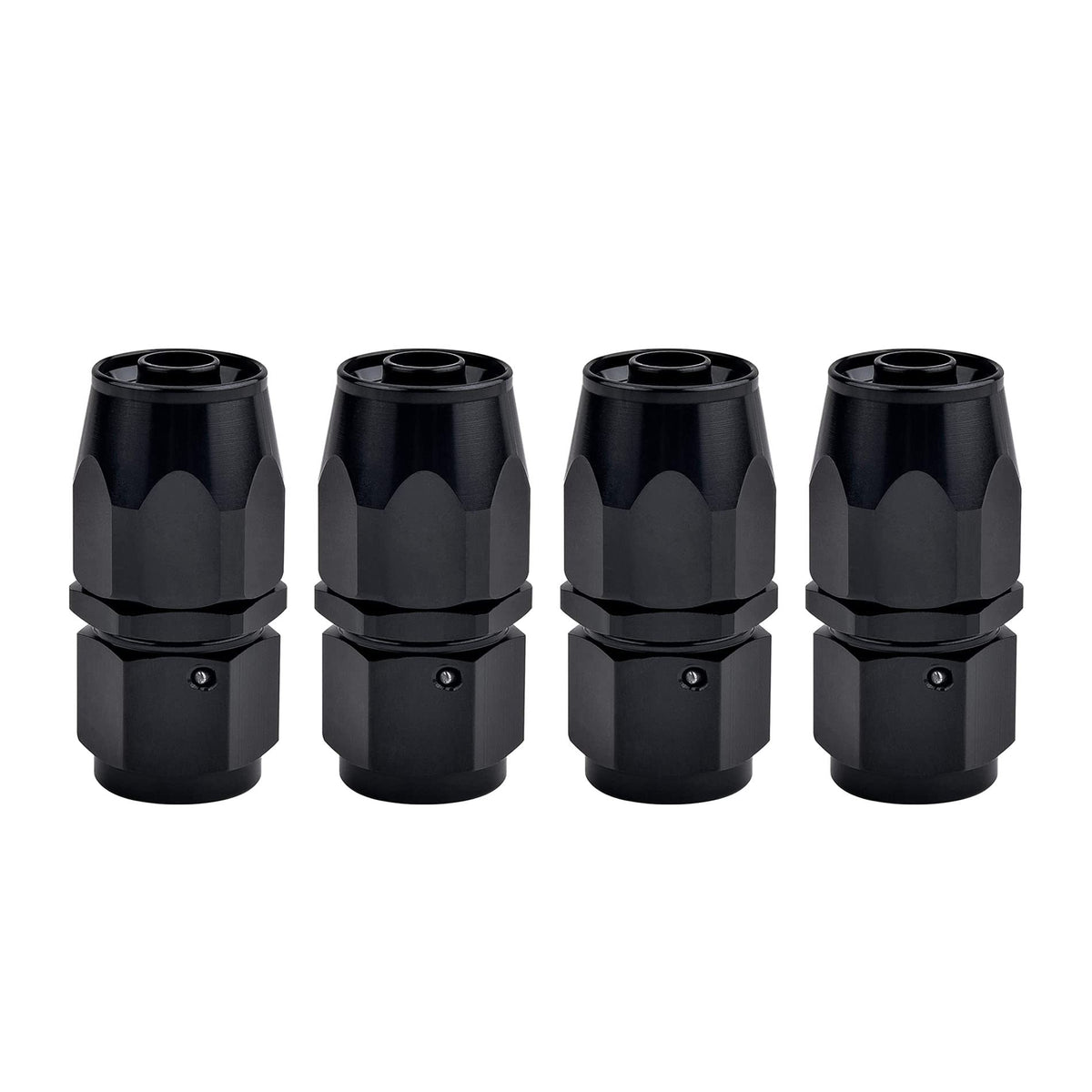 EVIL ENERGY front view of black 10AN straight swivel fitting showing finish and shape, durable