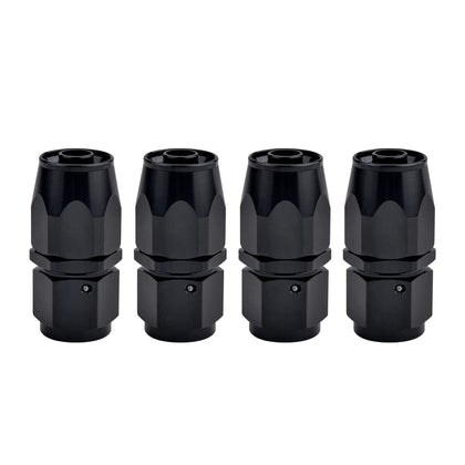 EVIL ENERGY front view of black 10AN straight swivel fitting showing finish and shape, durable