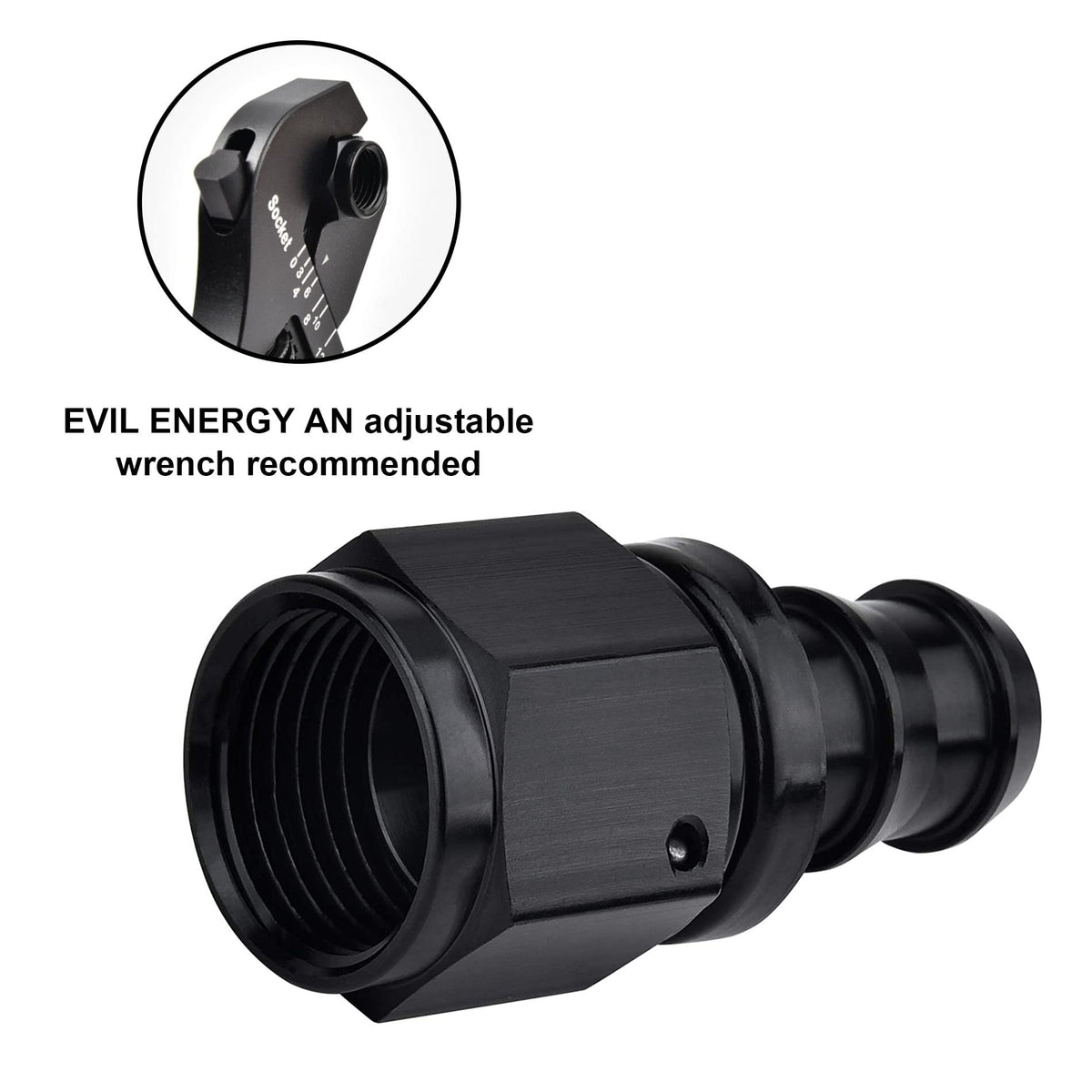 EVIL ENERGY fitting installed in engine bay demonstrating clean fuel line routing benefit