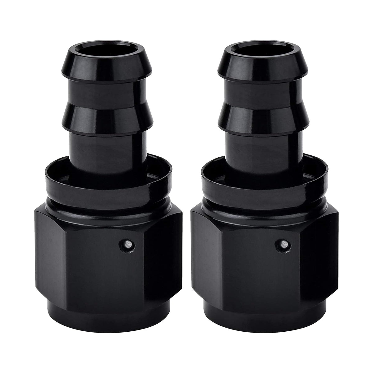 EVIL ENERGY front view of 12AN straight fitting showing black finish for durability
