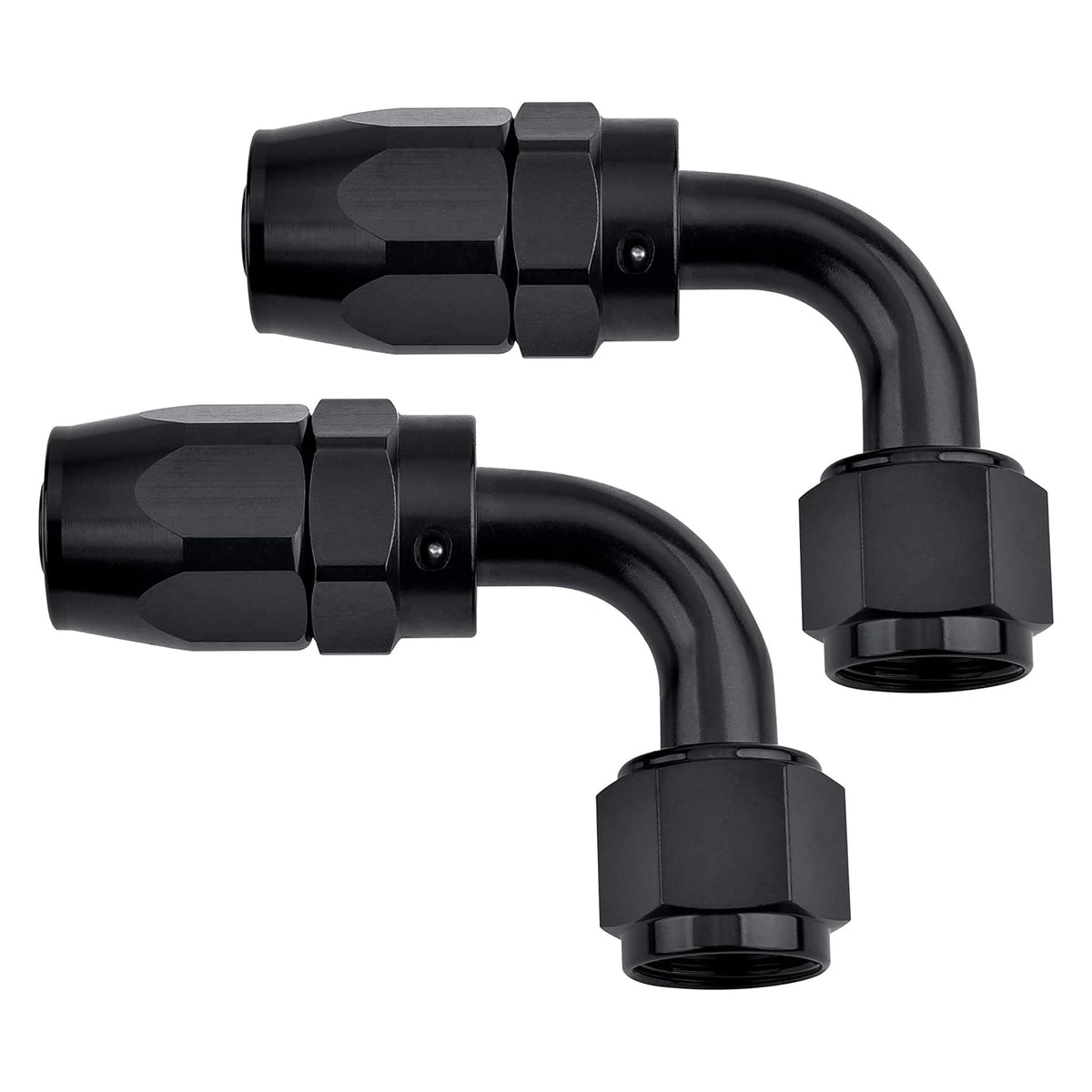 EVIL ENERGY front view of 4AN 90° fitting showing compact profile and durable finish