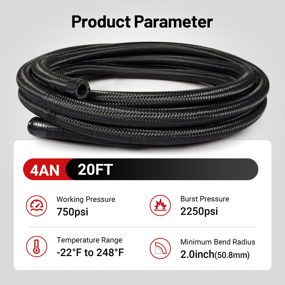 EVIL ENERGY coiled 20ft hose showing length for multi-run installations