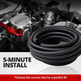 EVIL ENERGY hose connected to AN6 fitting demonstrating compatibility and leak prevention benefit
