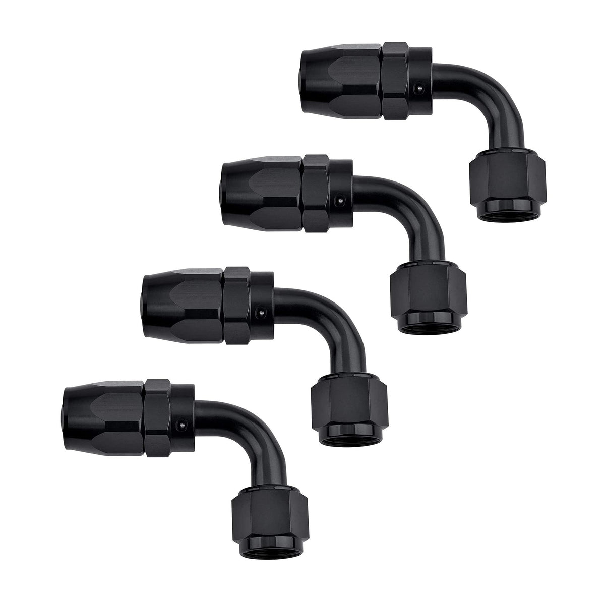 EVIL ENERGY front angle view showing black 6AN 90° fittings and clear orientation benefit