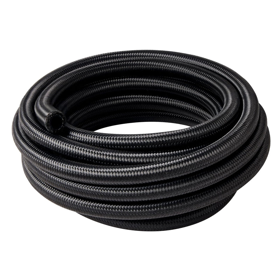 EVIL ENERGY front view of 6AN braided fuel line showing packaging and label benefit