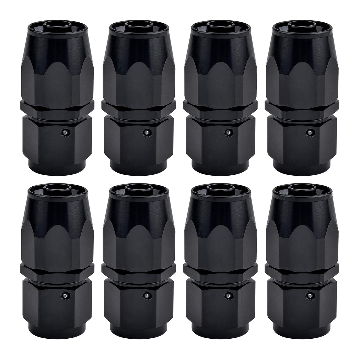 EVIL ENERGY front view of 6AN fittings showing compact profile and finish