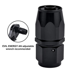 EVIL ENERGY fitting installed on braided hose demonstrating professional connection