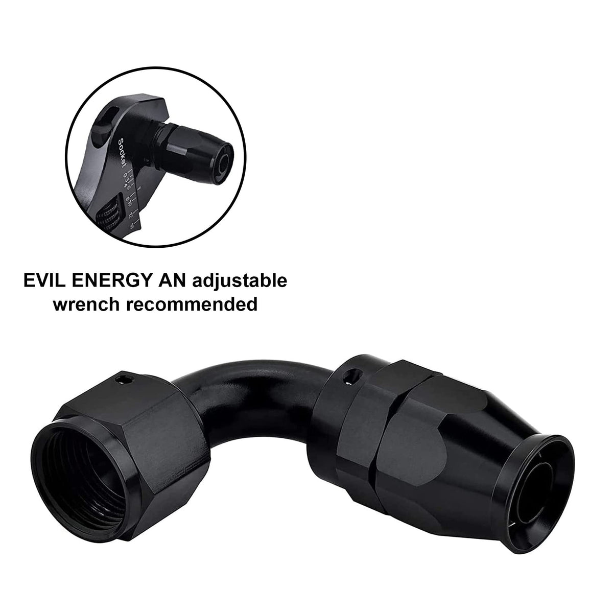 EVIL ENERGY 6AN fittings installed in an engine bay, shows tidy routing and space-saving angle