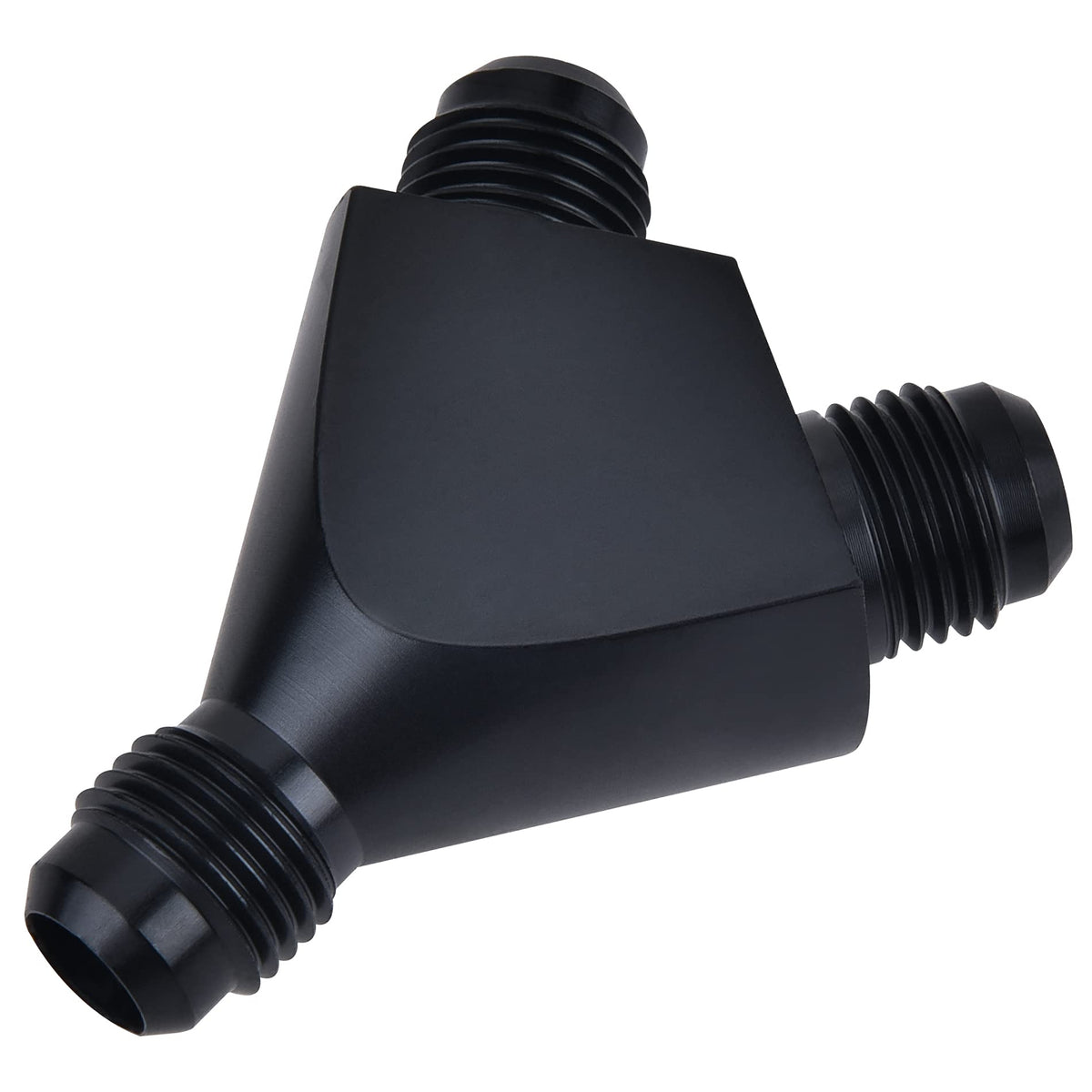 EVIL ENERGY front view of 6AN Y block showing black anodized finish and durability benefit