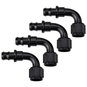 EVIL ENERGY 8AN 90-degree fitting front view showing black finish and compact shape for neat installs