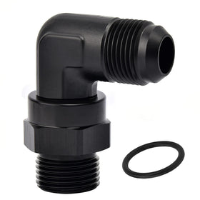EVIL ENERGY front view of 8AN flare to ORB 90° adapter showing compact profile and durability