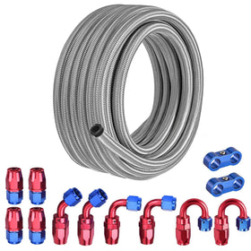 EVIL ENERGY 8AN front view of the 20ft braided fuel line kit showing packaged length and fittings