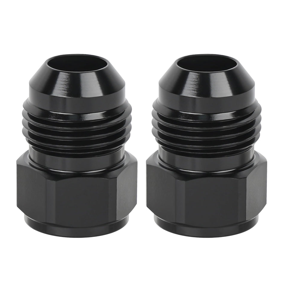EVIL ENERGY front view of 8AN female to 10AN male adapter showing compact profile and black anodize benefits