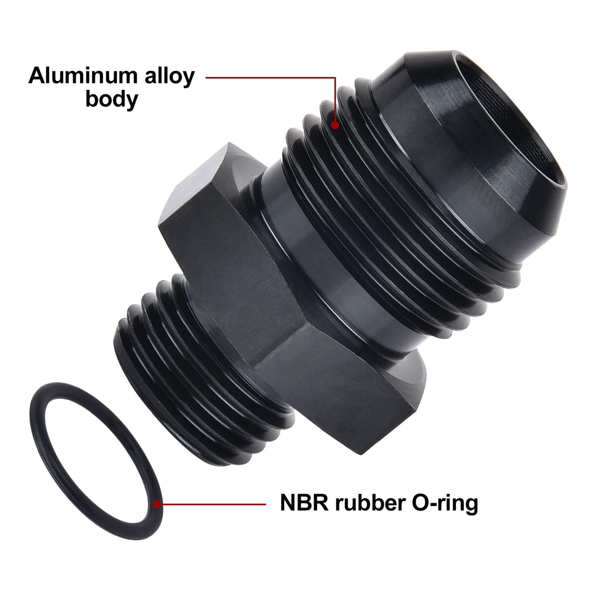 EVIL ENERGY detail of ORB side with NBR O-ring installed, ensures reliable seal