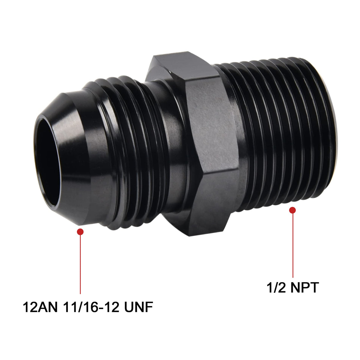 EVIL ENERGY adapter thread detail highlighting 1/2" NPT taper, reliable sealing with tape