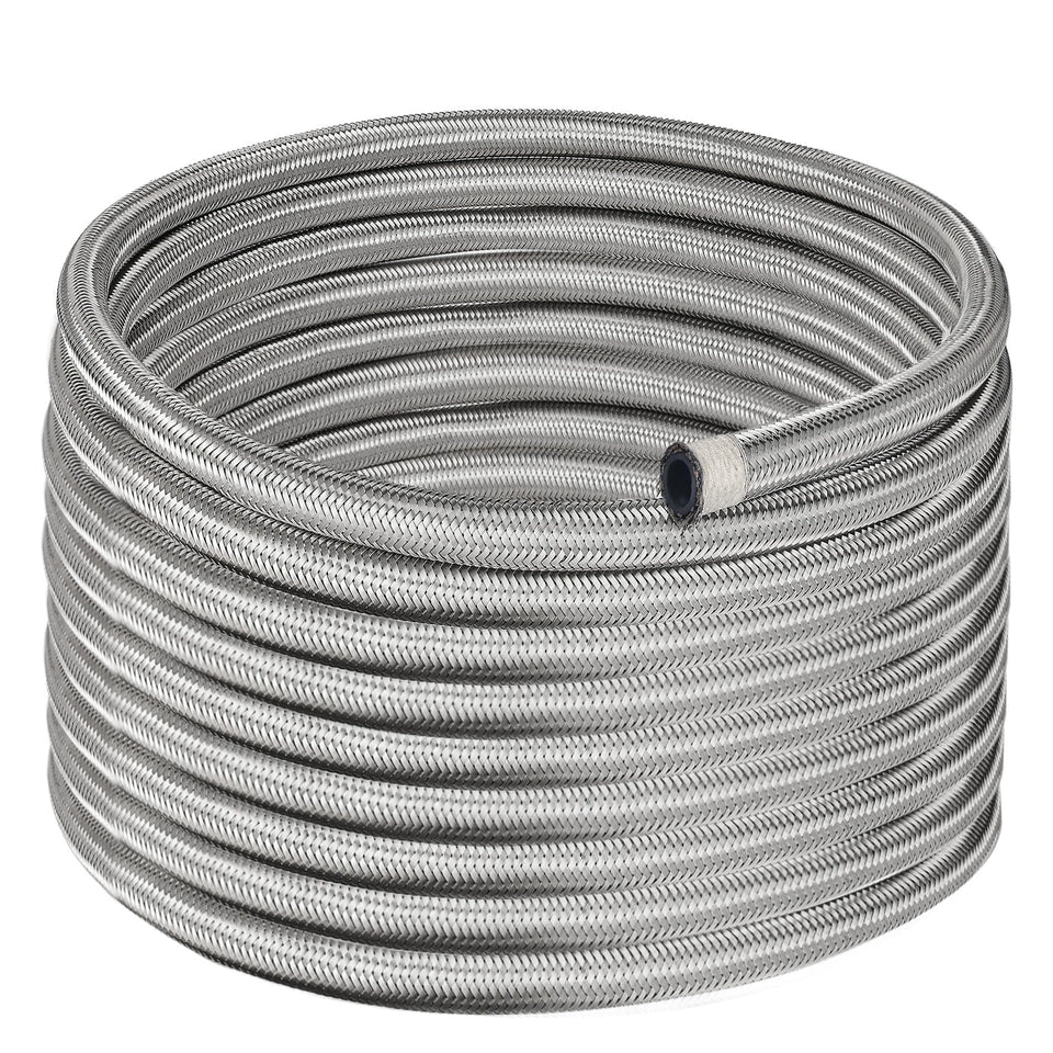 EVIL ENERGY coiled AN6 20ft hose showing full length and ready-to-cut benefit