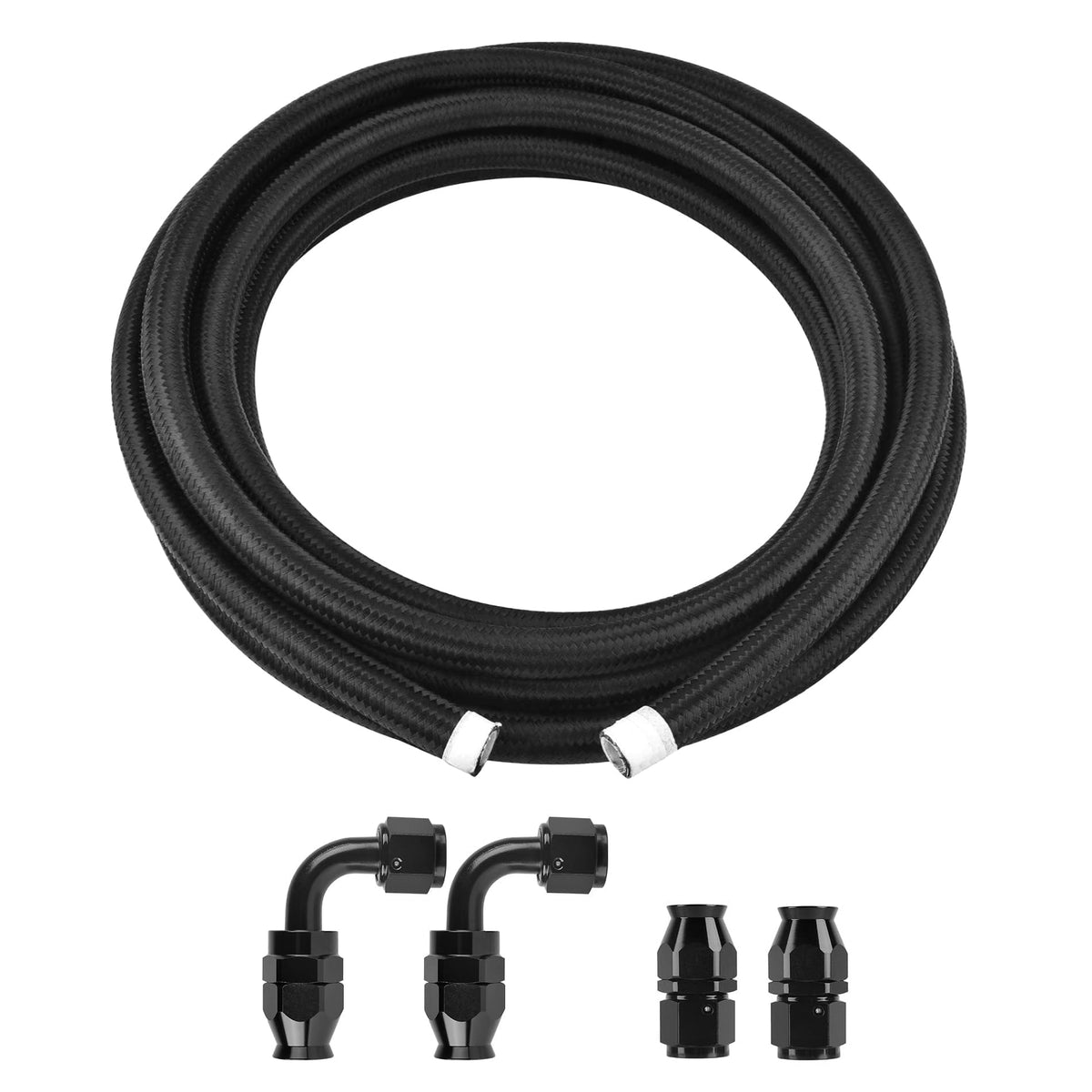 EVIL ENERGY front view of AN6 10ft hose showing durable black braid benefit