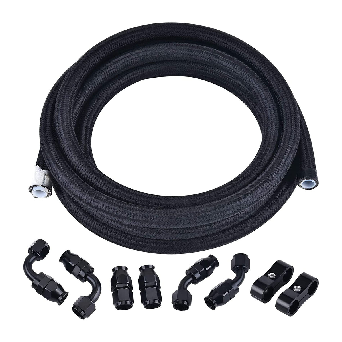 EVIL ENERGY front view of AN6 PTFE fuel line kit showing packaging and contents