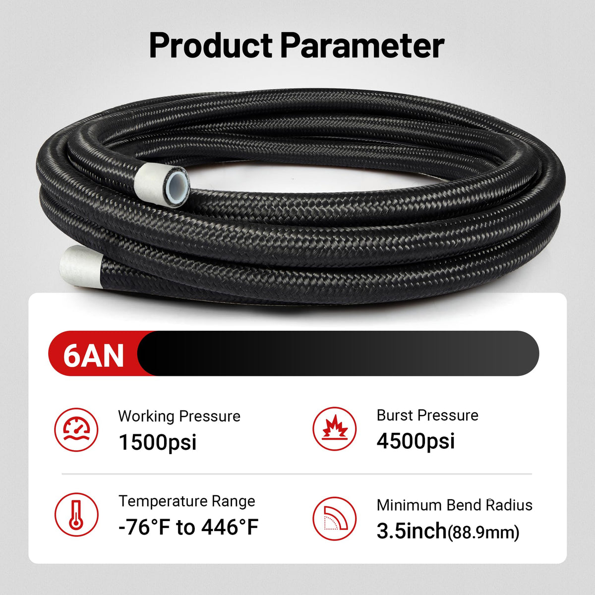 EVIL ENERGY hose stretched beside measuring tape showing full 10ft length