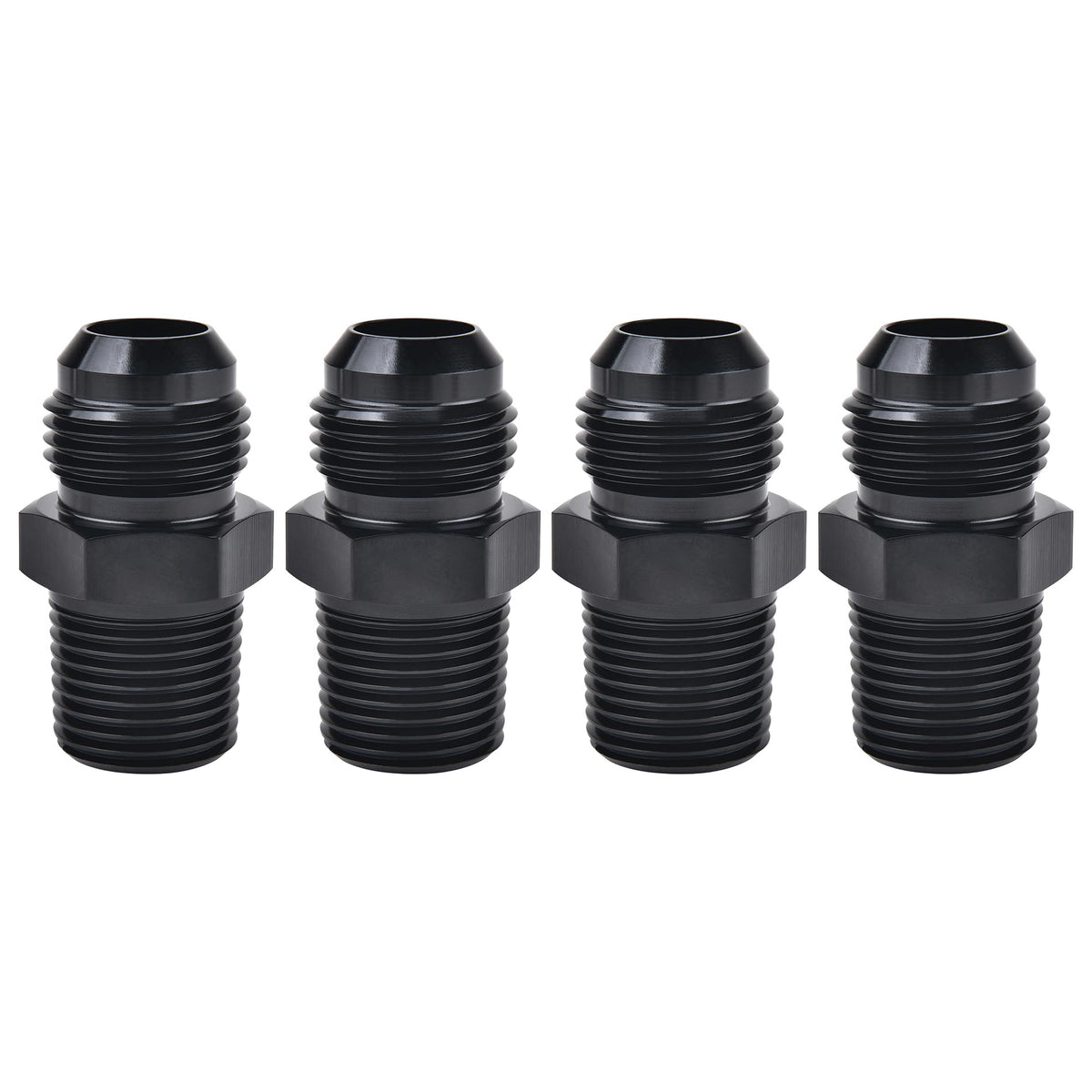 EVIL ENERGY front view of AN8 to 3/8" NPT adapter showing black anodized finish benefit