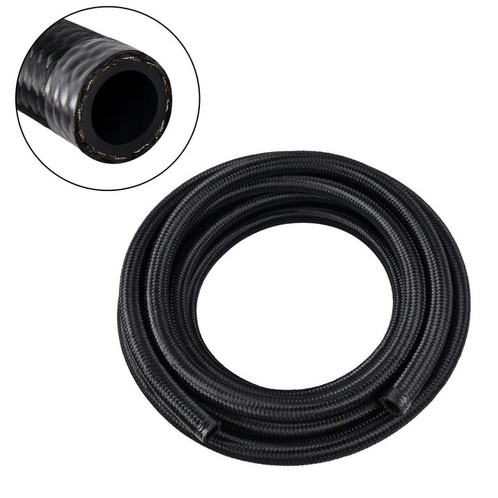 EVIL ENERGY front view of AN8 braided hose showing durable braid and length benefit