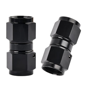 EVIL ENERGY front view of two black AN8 swivel couplers showing compact design and durability
