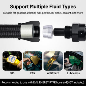 EVIL ENERGY hose curved to show four-inch bend radius and proper routing benefit