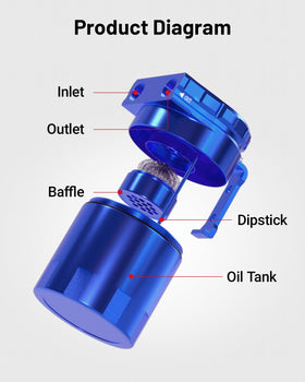 EVIL ENERGY close-up of removable baffle showing oil trapping detail and serviceability