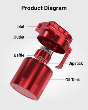 EVIL ENERGY close-up of removable baffle showing oil separation efficiency