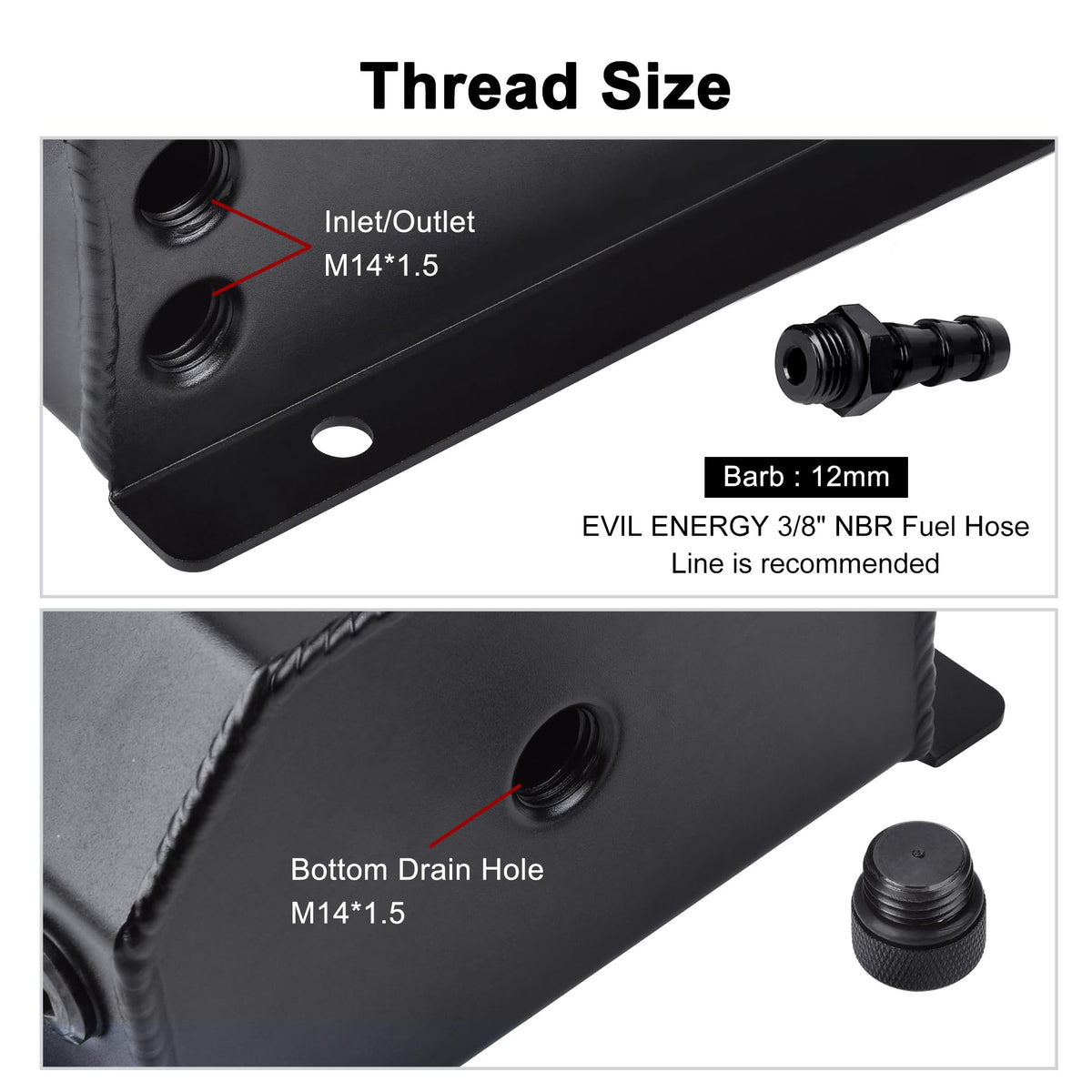 EVIL ENERGY bottom-drain-plug detail with O-ring for fast, mess-free coolant draining and cleaning