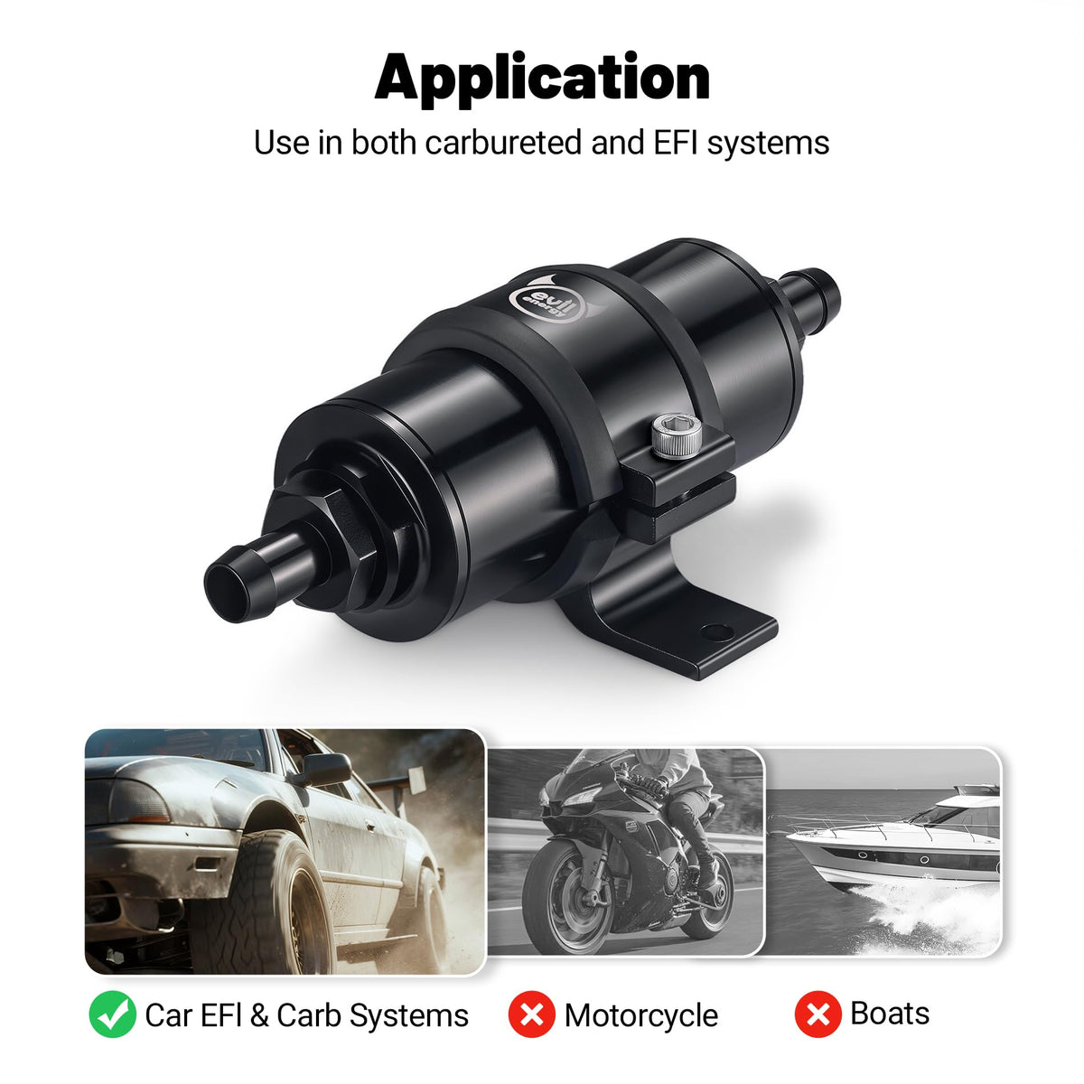 EVIL ENERGY bracket clamp mounted to chassis demonstrating secure, vibration-resistant fit